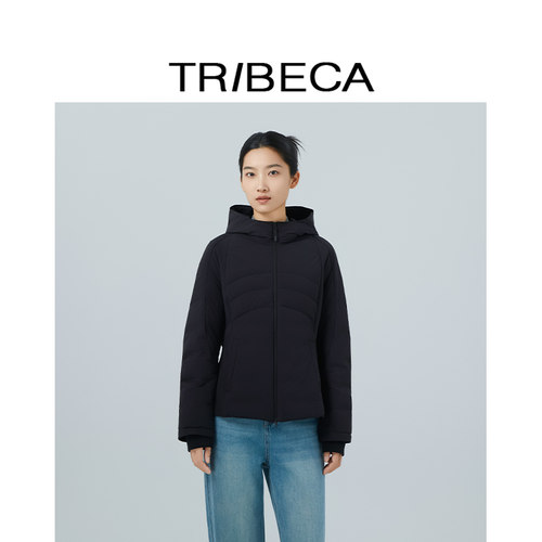 翠贝卡黑色连帽鹅绒羽绒服