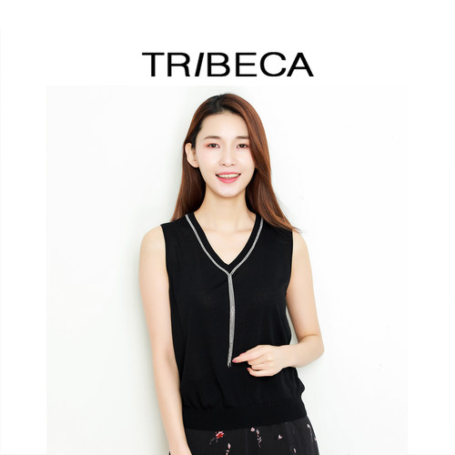 TRIBECA针织衫V领弹力修身无袖