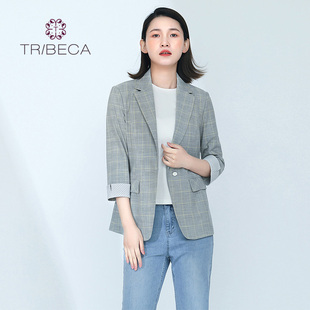 TRIBECA翠贝卡春商场同款 格子上衣 女士OL小西装 修身
