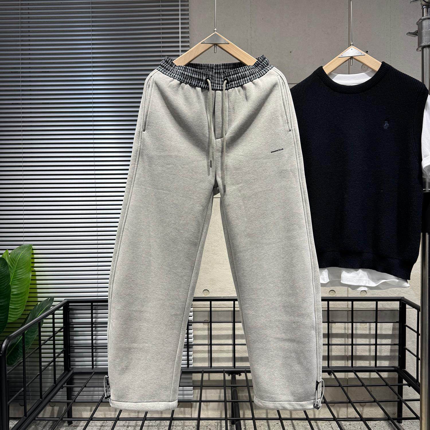 潮牌纯色百搭时尚弯刀裤男冬季加绒高档休闲卫裤慵懒风宽松阔腿裤