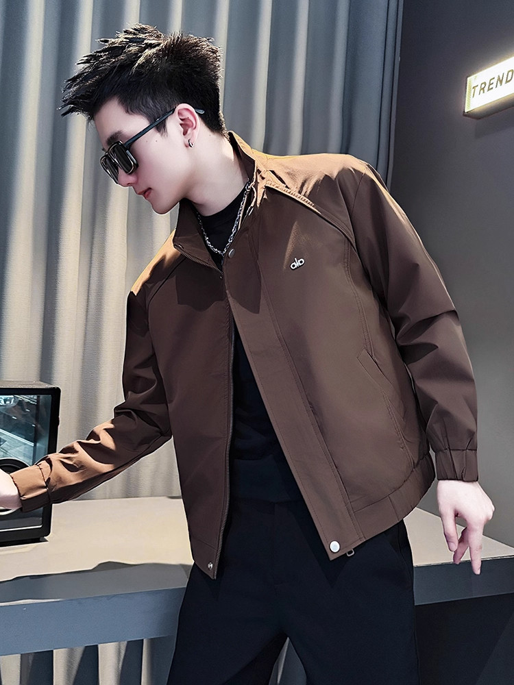 潮牌高端美式痞帅风夹克男士百搭休闲立领外套轻奢简约高级感上衣