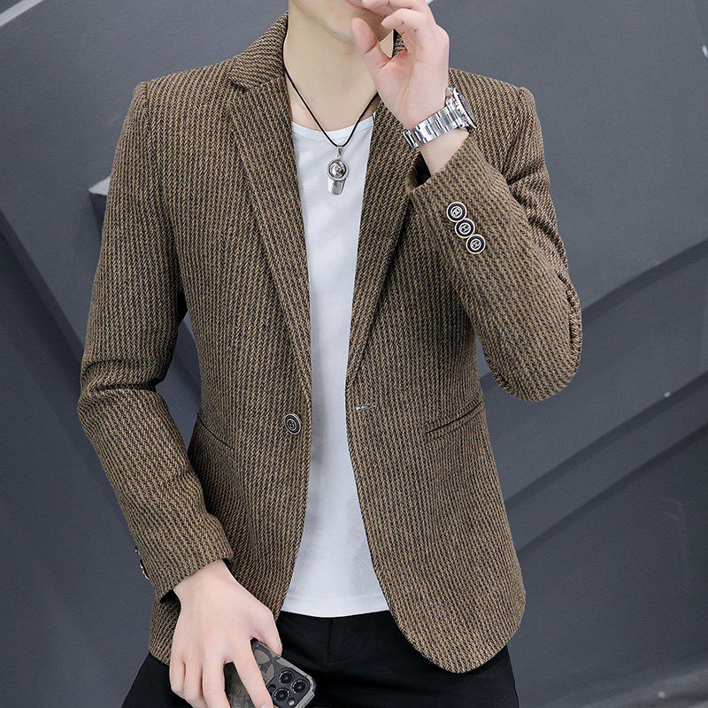 潮牌韩版潮流修身灯芯绒小西装男高级感帅气单西休闲西服外套上衣