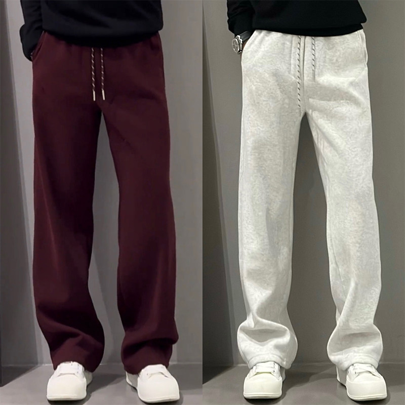 春季新款慵懒风直筒休闲裤男韩版潮流时尚宽松百搭阔腿裤纯色卫裤
