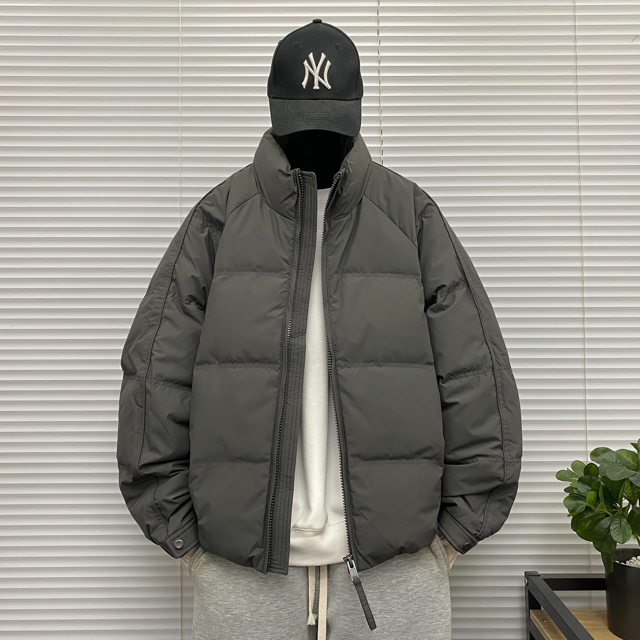 潮牌2025新款轻奢大码羽绒服男冬季韩版工装简约上衣无帽立领外套