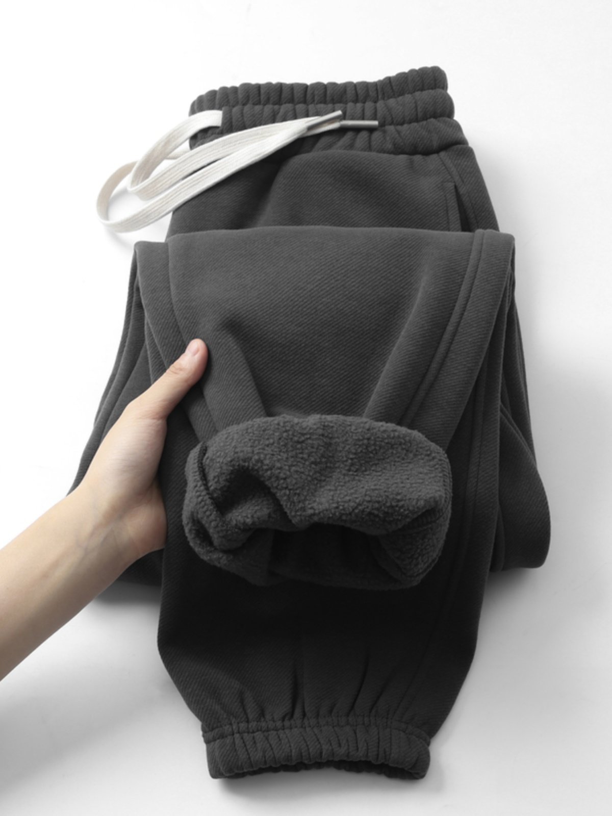 加绒加厚摇粒绒卫裤男秋冬新款保暖简约纯色运动裤时尚宽松休闲裤