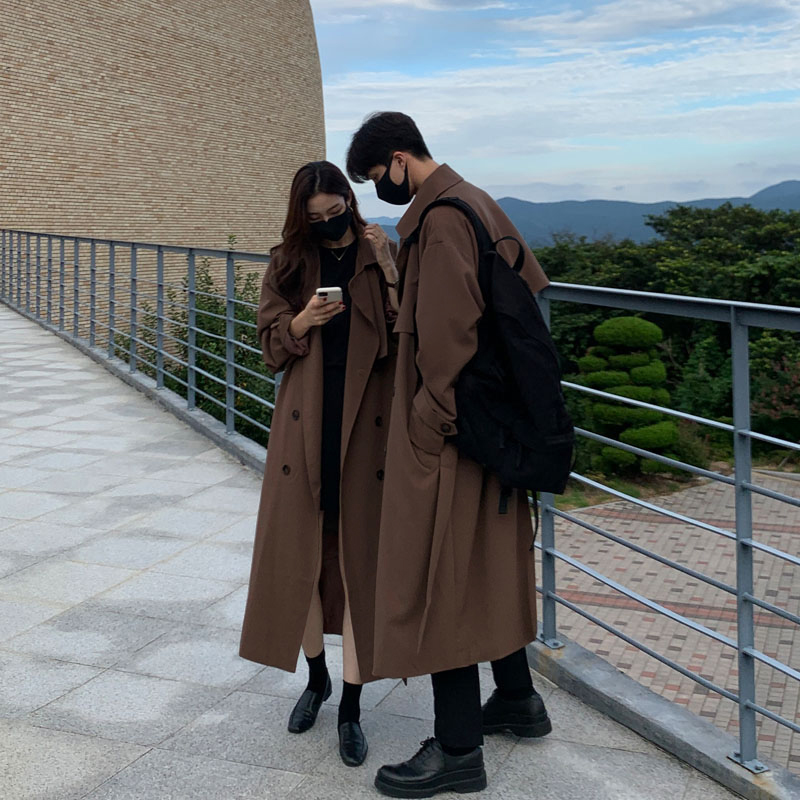 潮牌高级感潮流翻领中长款风衣男士秋季新款英伦风情侣装过膝大衣