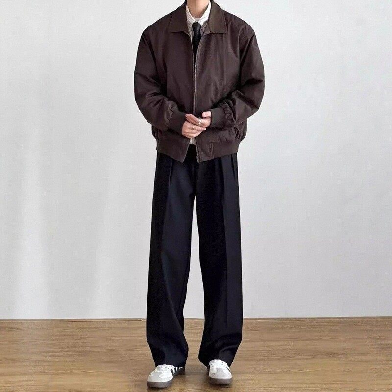 潮牌高档微喇加绒西裤男冬季痞帅直筒高腰休闲裤垂坠感高级西装裤