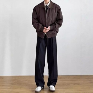 潮牌高档微喇加绒西裤男冬季痞帅直筒高腰休闲裤垂坠感高级西装裤