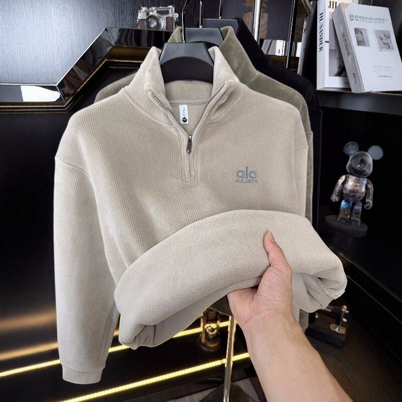 潮牌灯芯绒半拉链卫衣男士冬季加绒加厚高领保暖高级感内搭打底衫