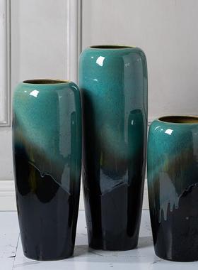 陶瓷地大花瓶摆件客厅插花干花落装新中式视电柜玄CEH关饰家居饰