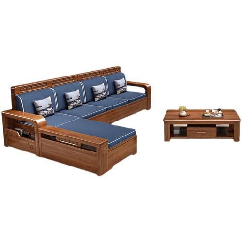 胡桃木两实木沙发家冬夏用大小户型中艺式组HK50#合布客厅储物具