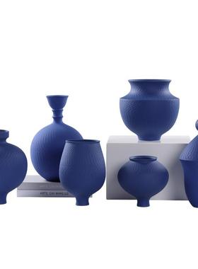 现简约手LDZ工陶酒店餐桌摆装饰跳刀瓷款蓝色12件套样板间器皿代