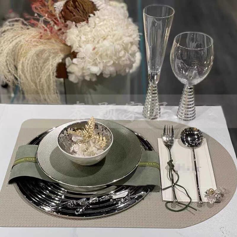 绿色调创意玻璃餐盘样板房西式餐具家居展厅摆台碟组合现代