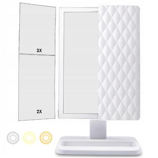 带灯台456式三折化妆镜LD灯网红旋E转颜镜子美补光化镜公主贝妆壳