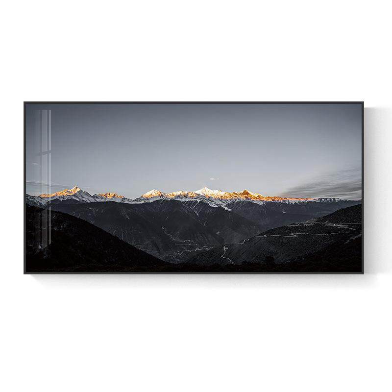 金色雪山风景装饰画大幅客厅沙发背景墙壁挂画现代床头黑白摄影画