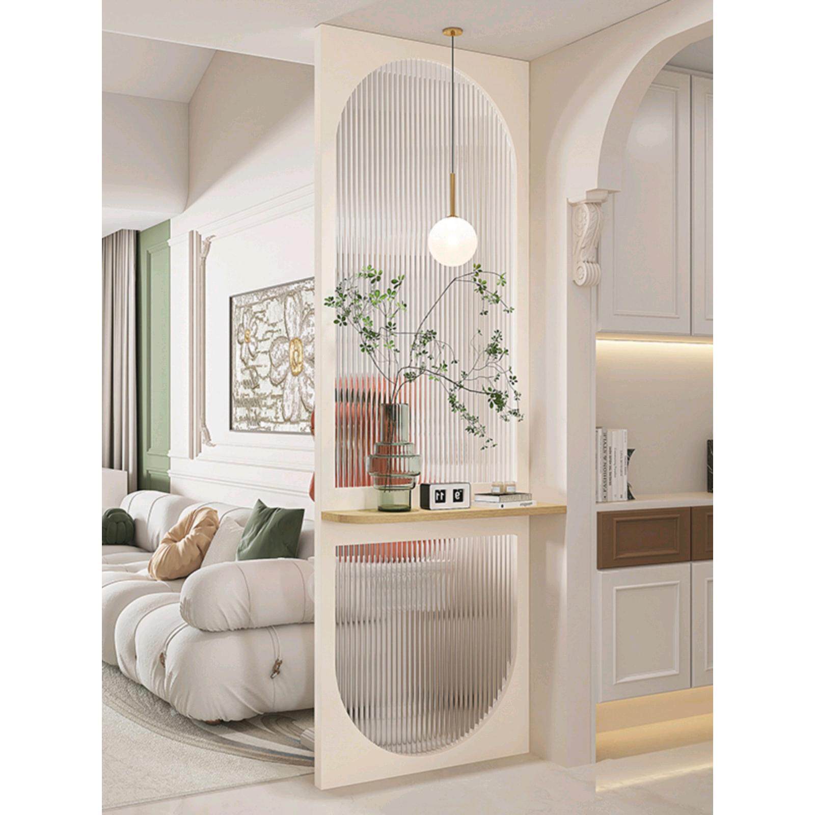 2024新款法式中古奶油风隔断客厅入户实木弧形屏风浴室柜玄关遮挡