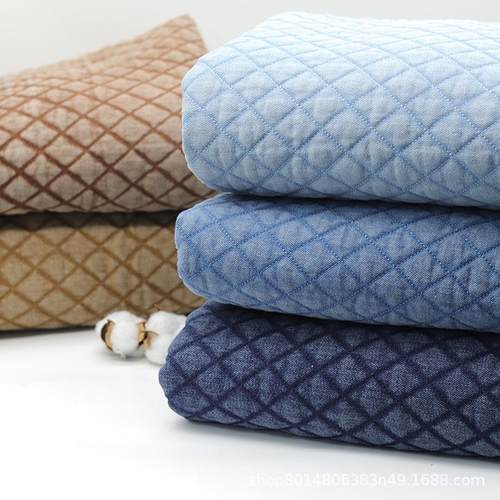 秋冬复古绗缝棉服高端夹棉布料加厚水洗牛仔布料服装面料箱包沙发