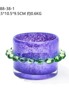 彩色花边直筒圆柱花瓶轻奢高级感香薰玻璃器皿软装居家台面瓶