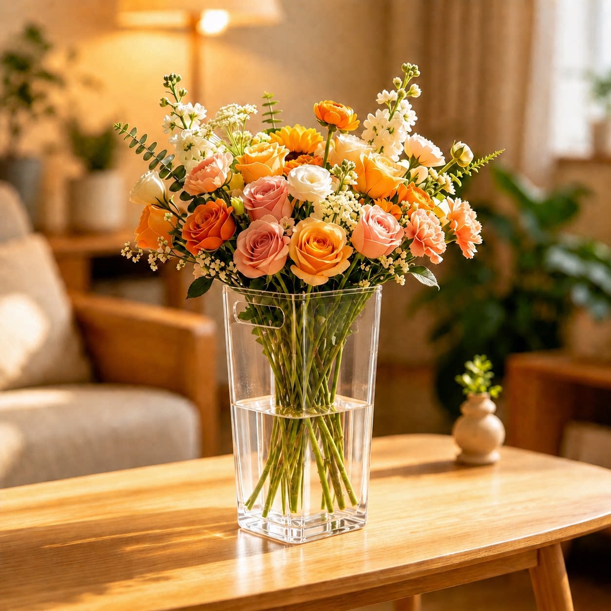 醒花桶透明手提亚克力深水大号家用鲜花插花束养花桶花店专用花瓶图片