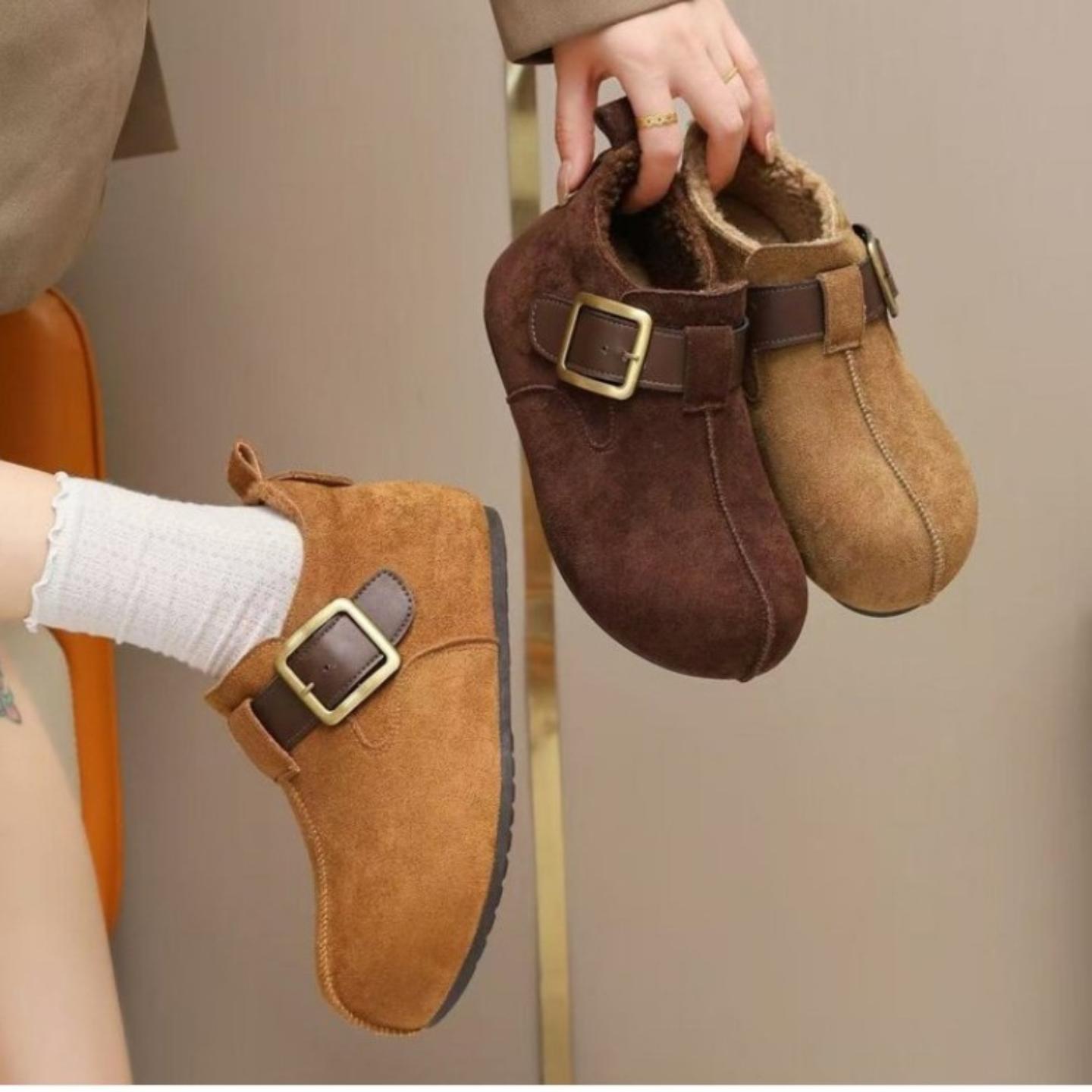 2025秋冬新款内增高大头勃肯短靴女休闲复古加绒保暖厚底懒人鞋子