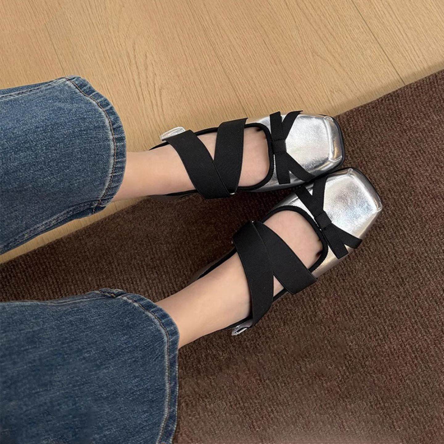 玛丽珍女式时装单鞋2025夏季新款结真皮方头交叉带芭蕾舞鞋潮,女鞋,玛丽珍鞋,淘宝优惠券,粉丝福利购,淘宝优惠卷