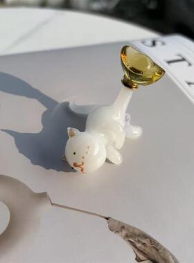手工萌系招财猫琉璃摆件通透质感元宝造型创意家居桌面装饰好物