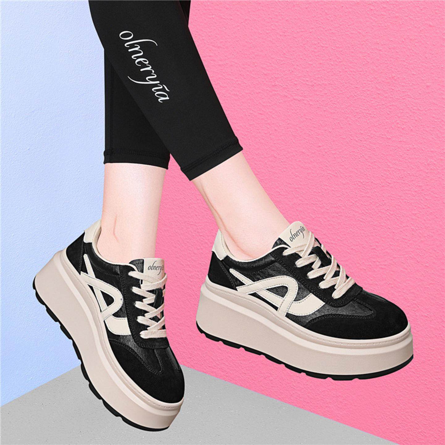 时尚厚底德训鞋2025新款秋冬增高鞋休闲百搭复古板鞋运动鞋子女款