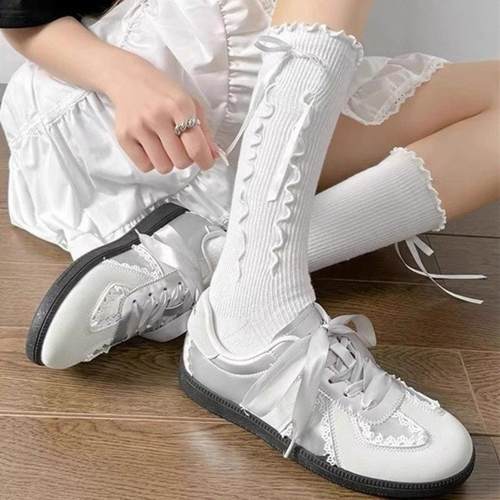 银色德训鞋女2025春秋季新款鞋子蕾丝小白鞋小众复古女鞋百搭板鞋
