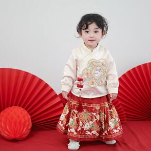 儿童汉服春秋女童国风马面裙套装女孩汉服连衣裙周岁礼服中童套装