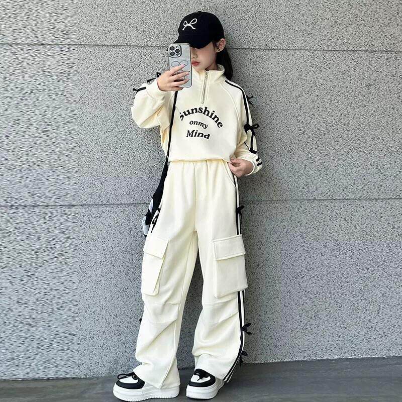 女生中大童时尚秋装初中生运动两件套衣服春秋女童休闲工装裤套装