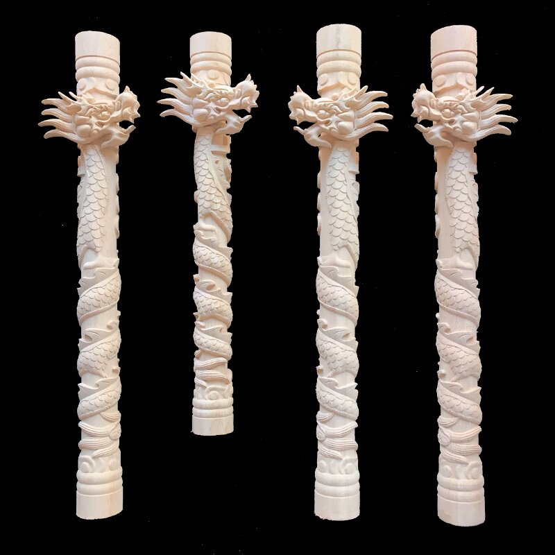 东阳木雕实木雕刻盘龙柱古建佛龛神台寺庙装饰木雕龙头木质龙凤.