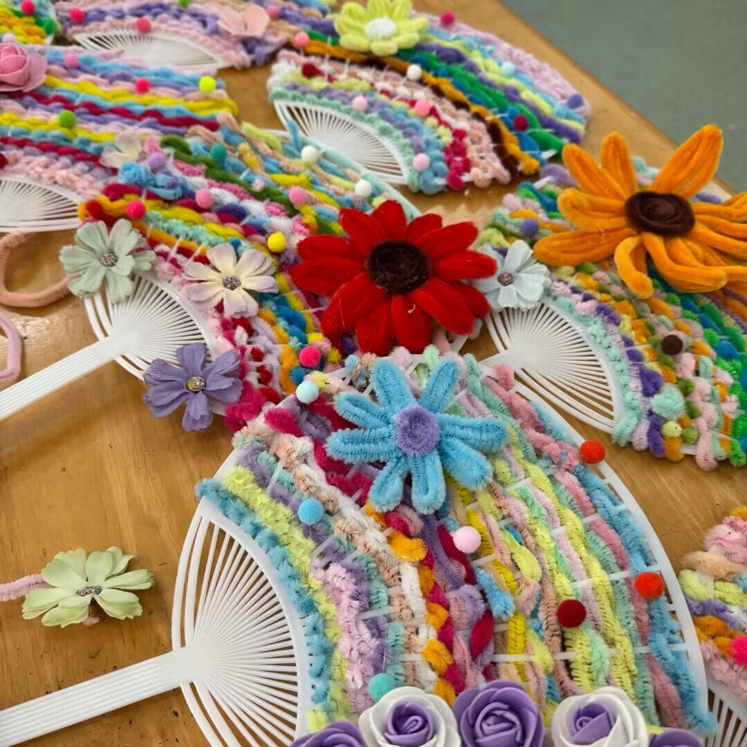 手工扭扭棒编织扇diy材料包团扇仿真花幼儿园中大班美工区活动
