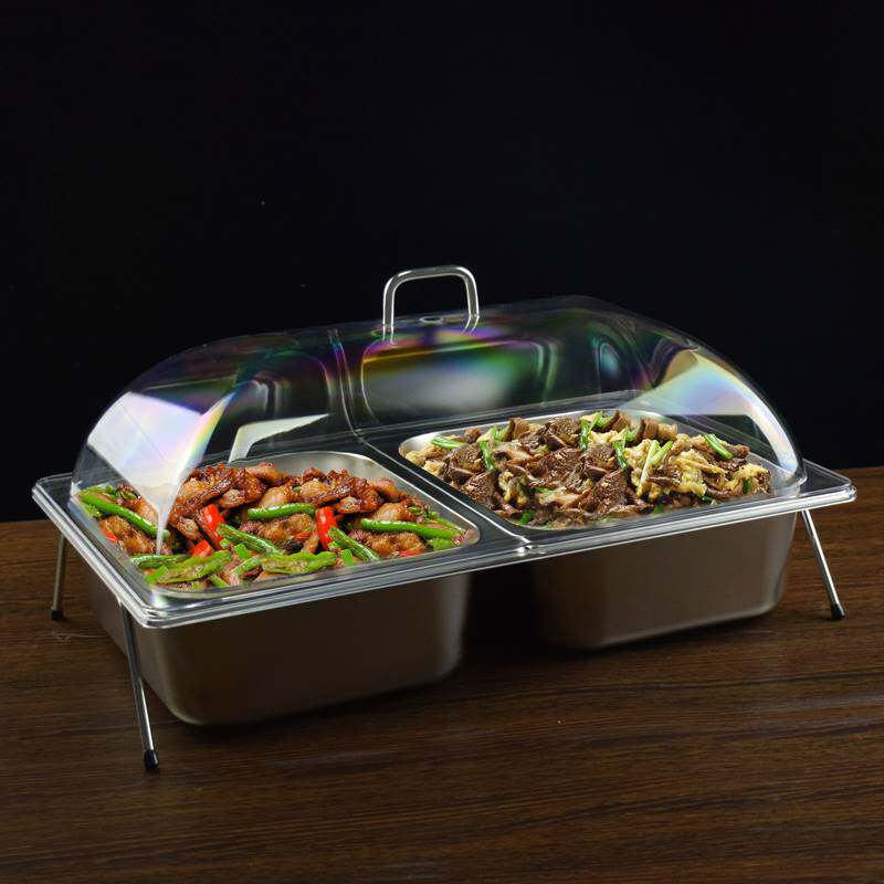 自助餐展示盘不锈钢托盘带盖透明防尘幼儿园餐点熟食盘子盒子商用