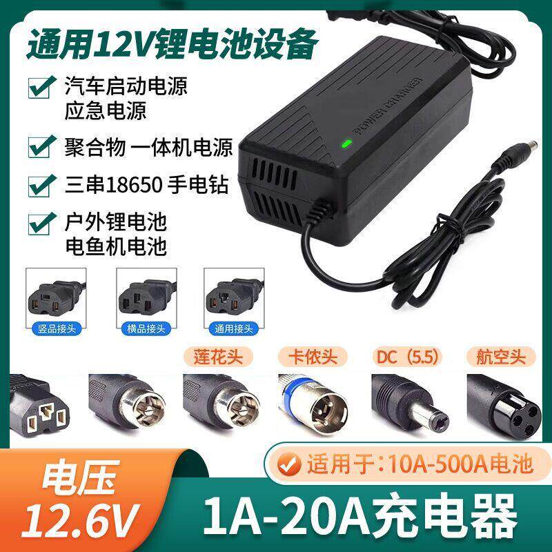 带风扇12.6V5A8A10A锂电池户外电源充电器12V电瓶机60A40A80A