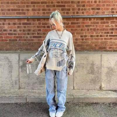Street sweater printed sweater personalized casual round