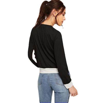 Womens solid color long-sleeved round neck top pullover