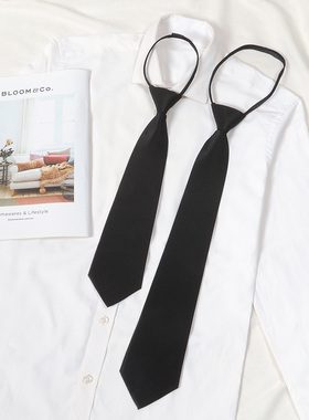 JK男女款学生懒人拉链领带学院风免打衬衫配饰领结儿童黑色dk领带