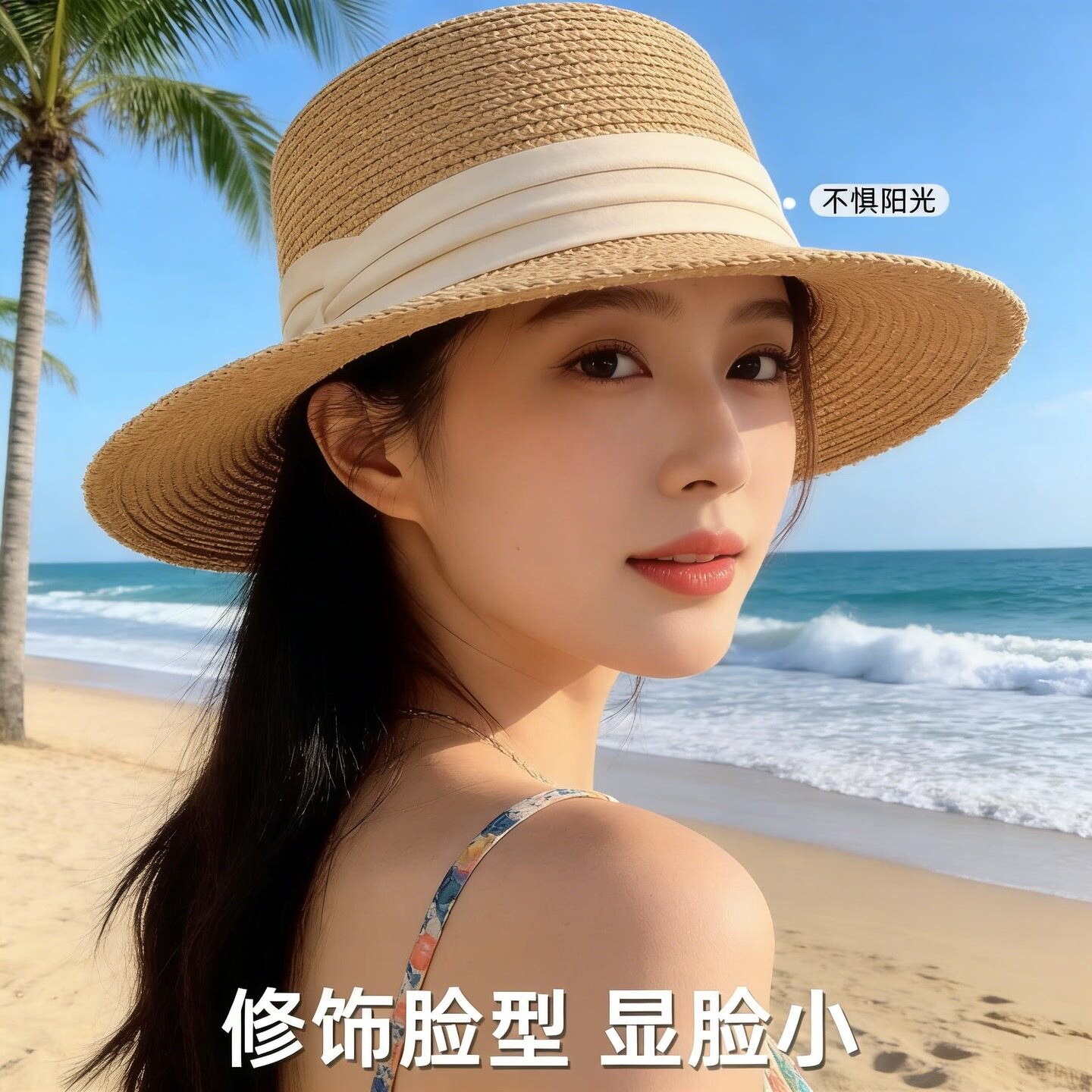 夏天帽子遮阳草帽女夏季小清新防晒帽度假沙滩法式短檐平顶小礼帽