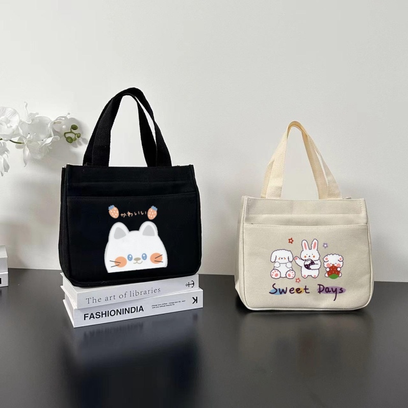 高颜值帆布便当包手提袋子外出时尚杂物妈咪包饭盒袋上班族小拎包