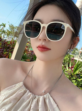 高级感墨镜女2026新款晒防紫外线白色方圆脸显小近视偏光太阳眼镜