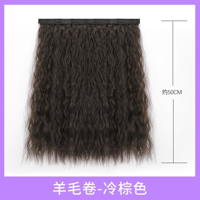 假发女长发可p粘贴帽子带魔术贴发片水波纹大波浪羊毛卷长直发