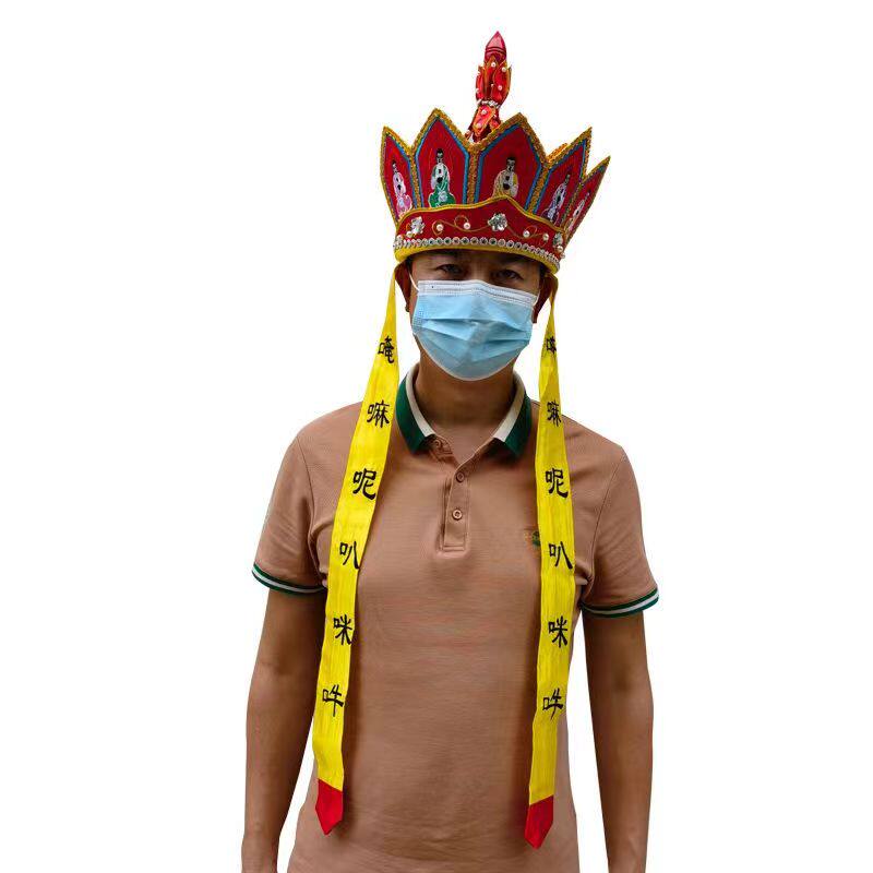 特价胶硬顶五佛帽唐僧帽毗卢帽刺绣僧帽佛帽五佛冠法师帽莲花佛堂