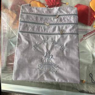 新款烧香斜挎包旅游进香拜佛僧包帆布月牙居士背包佛袋香客寺庙布
