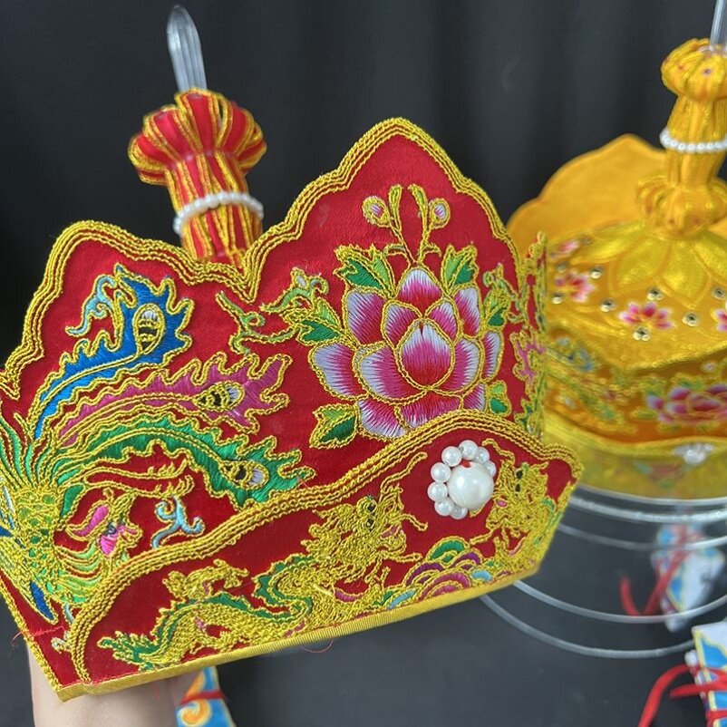 佛堂毗卢帽高档铁盒包装手工苏绣僧帽佛帽配五佛冠法师帽彩色金色