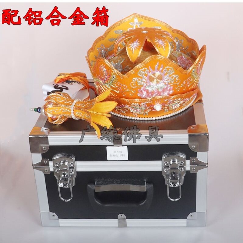 高档手工苏绣毗卢帽全套法师帽五佛冠五佛帽僧帽毗卢帽一整套定制