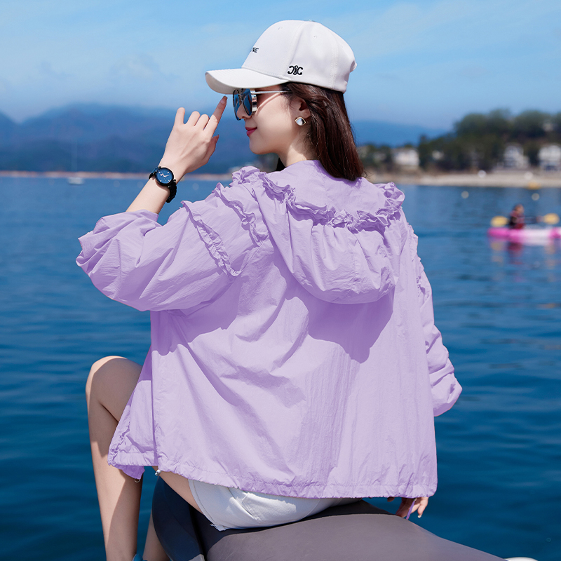 法式连帽花边防晒衣薄款轻奢高级感女款夏季新款小个子休闲短外套