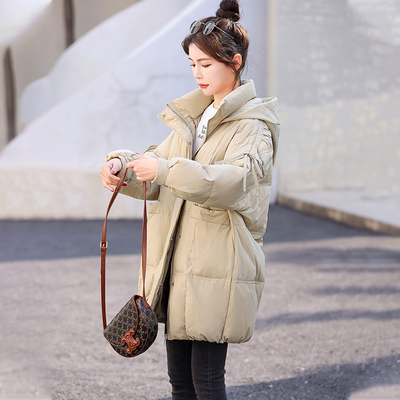 韩版中长款连帽羽绒服女