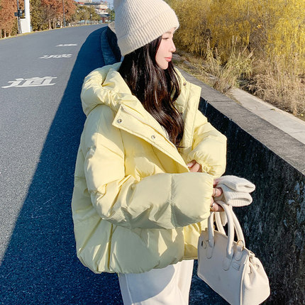黄色短款羽绒服女冬2024新款冬季女款小个子时尚轻薄白鸭绒厚外套