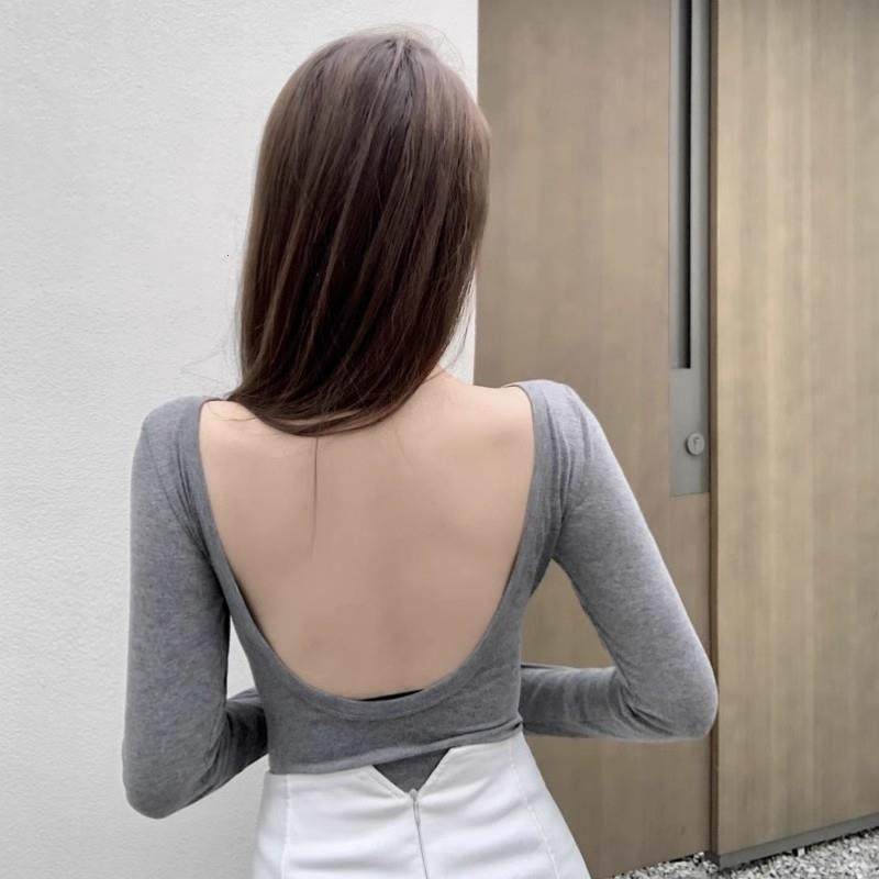 晒背上衣三伏天晒太阳专用长袖露背晒后背衣服晒背装女夏天T恤衫