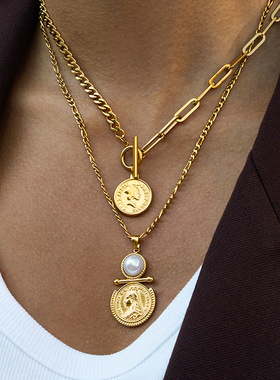 Sweetpeeps 小众设计感女王头像硬币链项链女高级感ins锁骨链